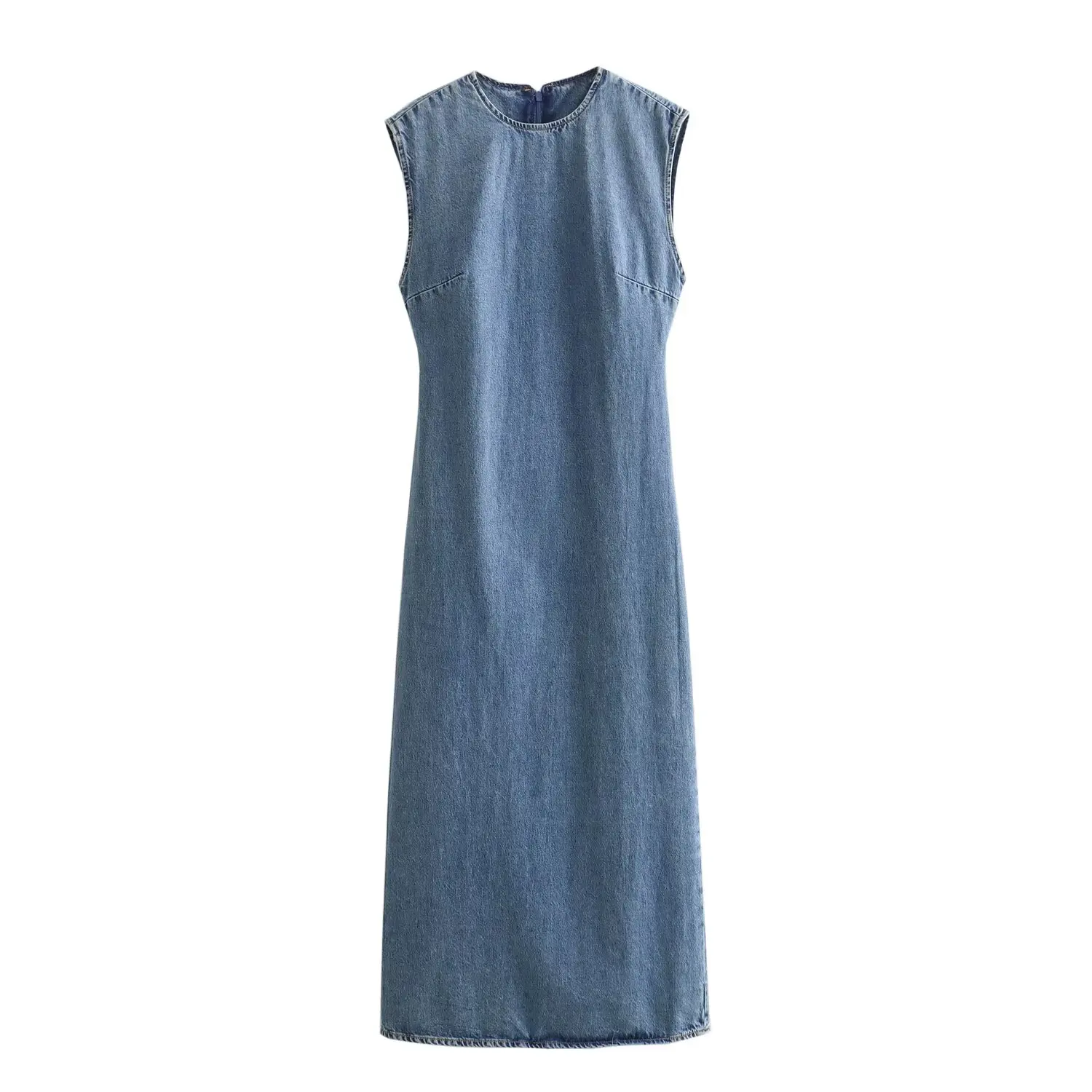 

Women's 2024 New Fashion Temperament Joker Slim Version Denim Fabric Dress Retro O-neck Sleeveless Dress Mujer