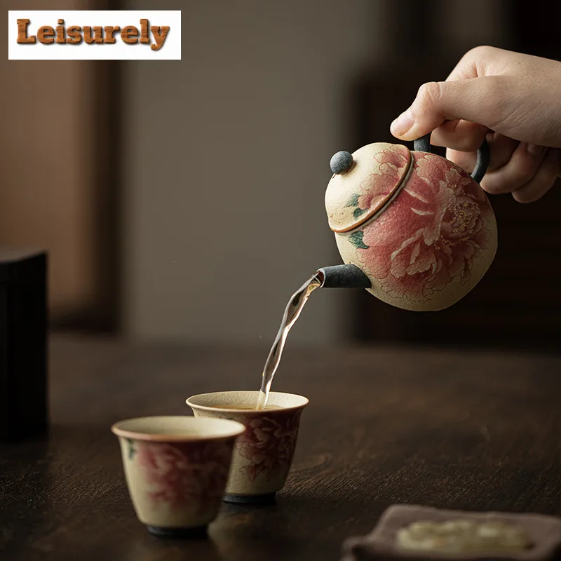 170ml Blue And White Flint Red Dragon Egg Peony Teapot Zen Tea Infuser Pot Tea Brewing Kettle With Ball Hole Tea Items Craft