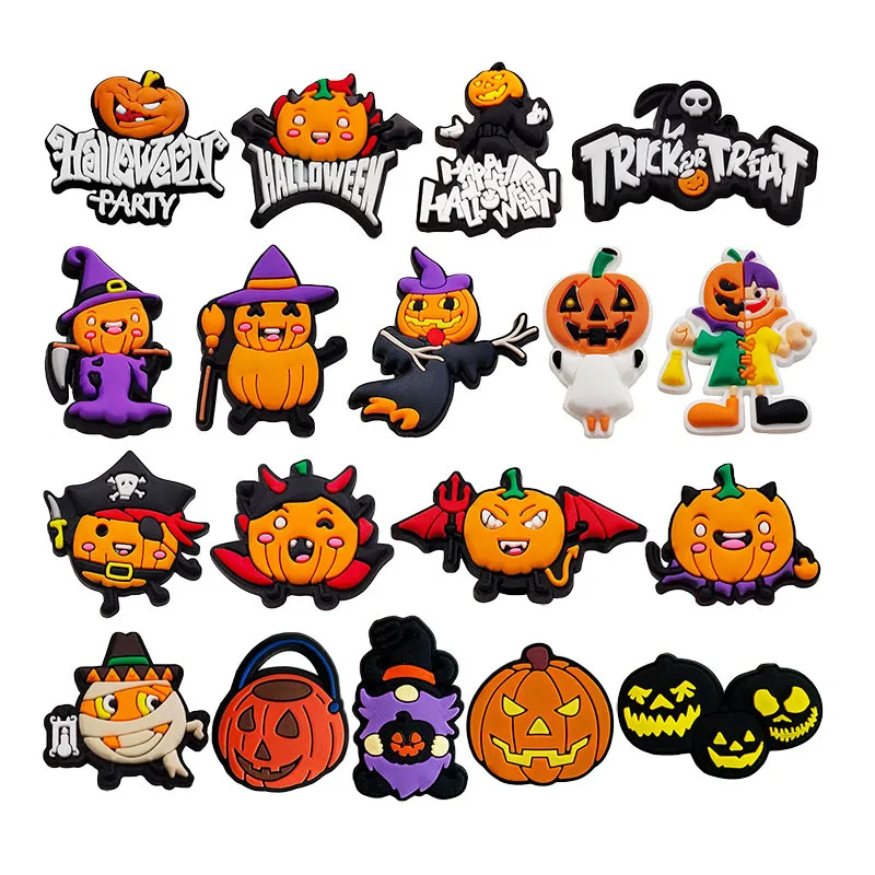 

18Pcs Halloween Theme Croc Charms Packs Shoe Decoration Set Pumpkin Theme Party Accessories For Kids Adult Hole Shoes Sandals