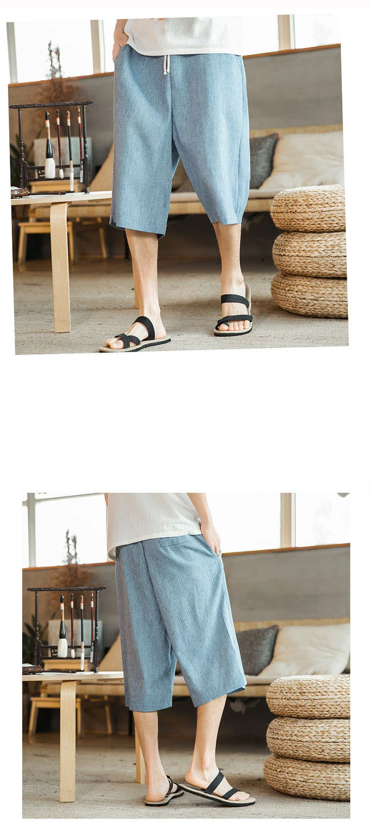 2022 New Men's Summer Casual Linen Shorts Male Solid Color Knee Length Loose Beach Shorts M-5XL best casual shorts for men