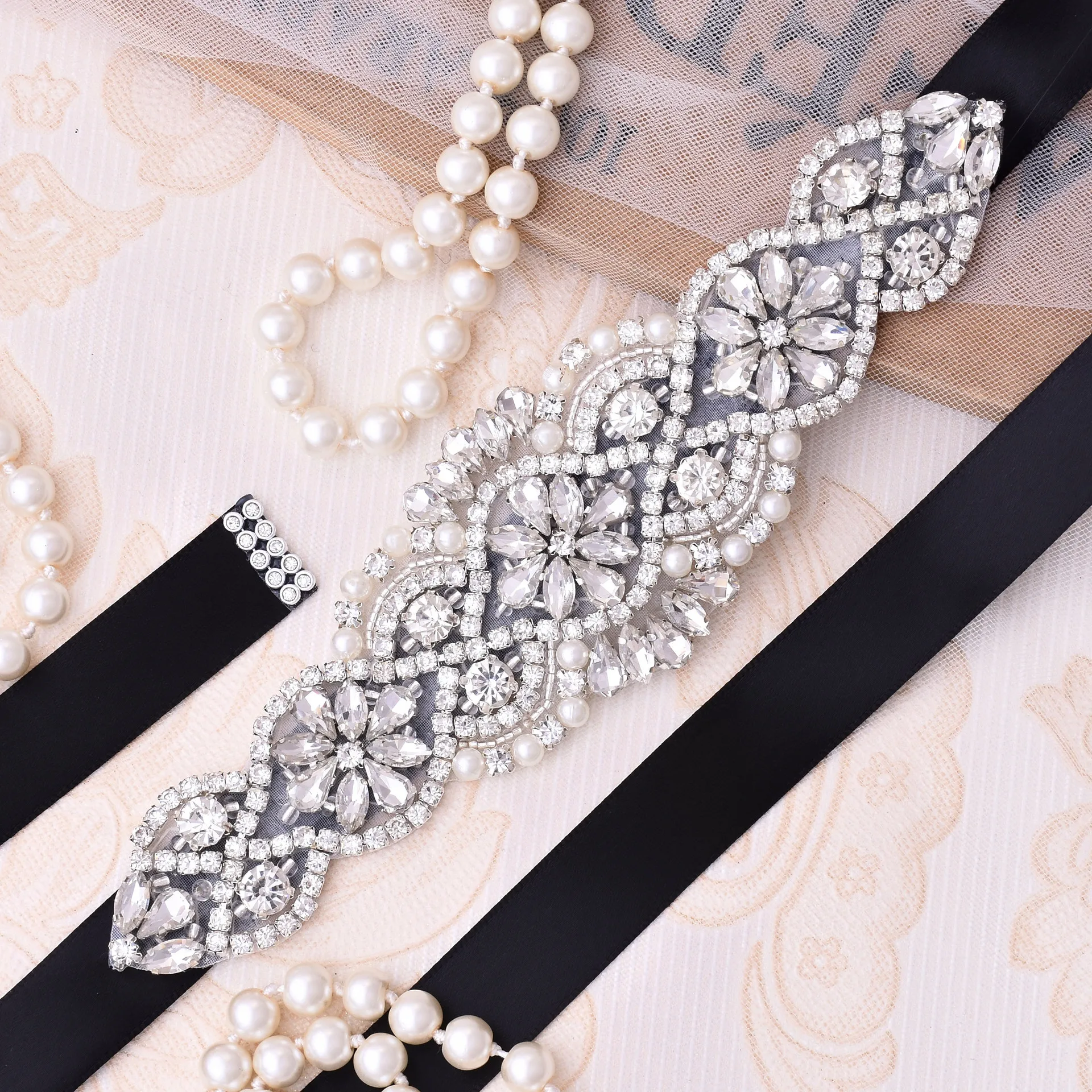 

Luxury Bridal Belt Rhinestone Applique For Evening Party Wedding Accessories Women Diamond Sash Moroccan Caftan Decoration
