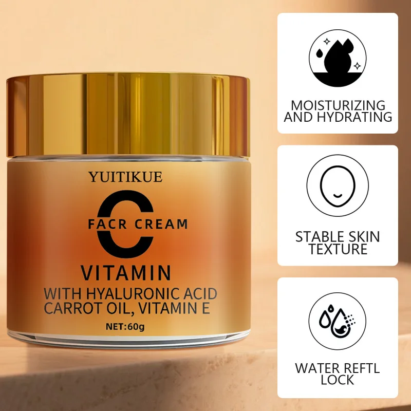 60g Vitamin C Cream with Ascorbic Acid Hyaluronic Acid Carrot Oil Keeps skin hydrated, moisturizes and provides long-lasting hyd