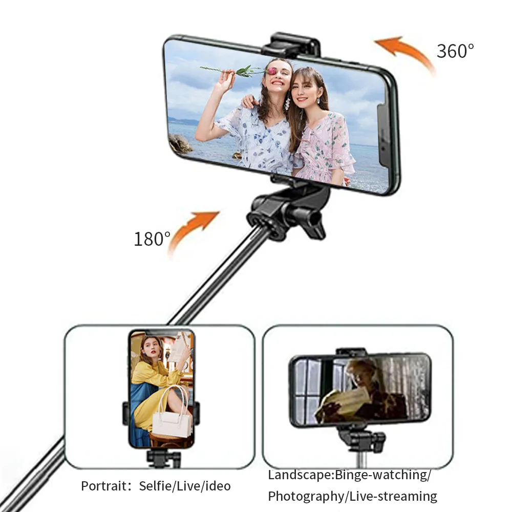 Multi functional floor standing selfie stick stand integrated telescopic tripod compatible with various camera devices