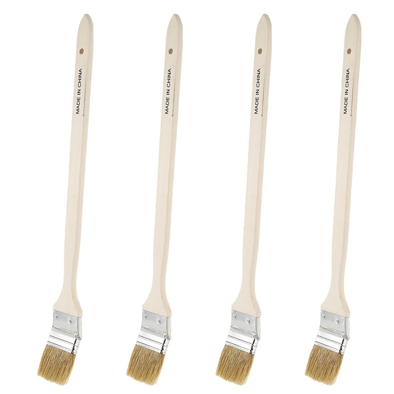 

4Pcs 2 Inch Wide Wooden Handle Metal Ferrule Faux Bristle Head Radiator Brush