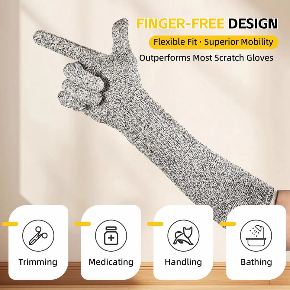 Gants longs de 40 cm pour soins des animaux, manchons anti-griffures pour chat et chien, coupe des griffes et toilettage, anti-morsure, gris_voghion.com
