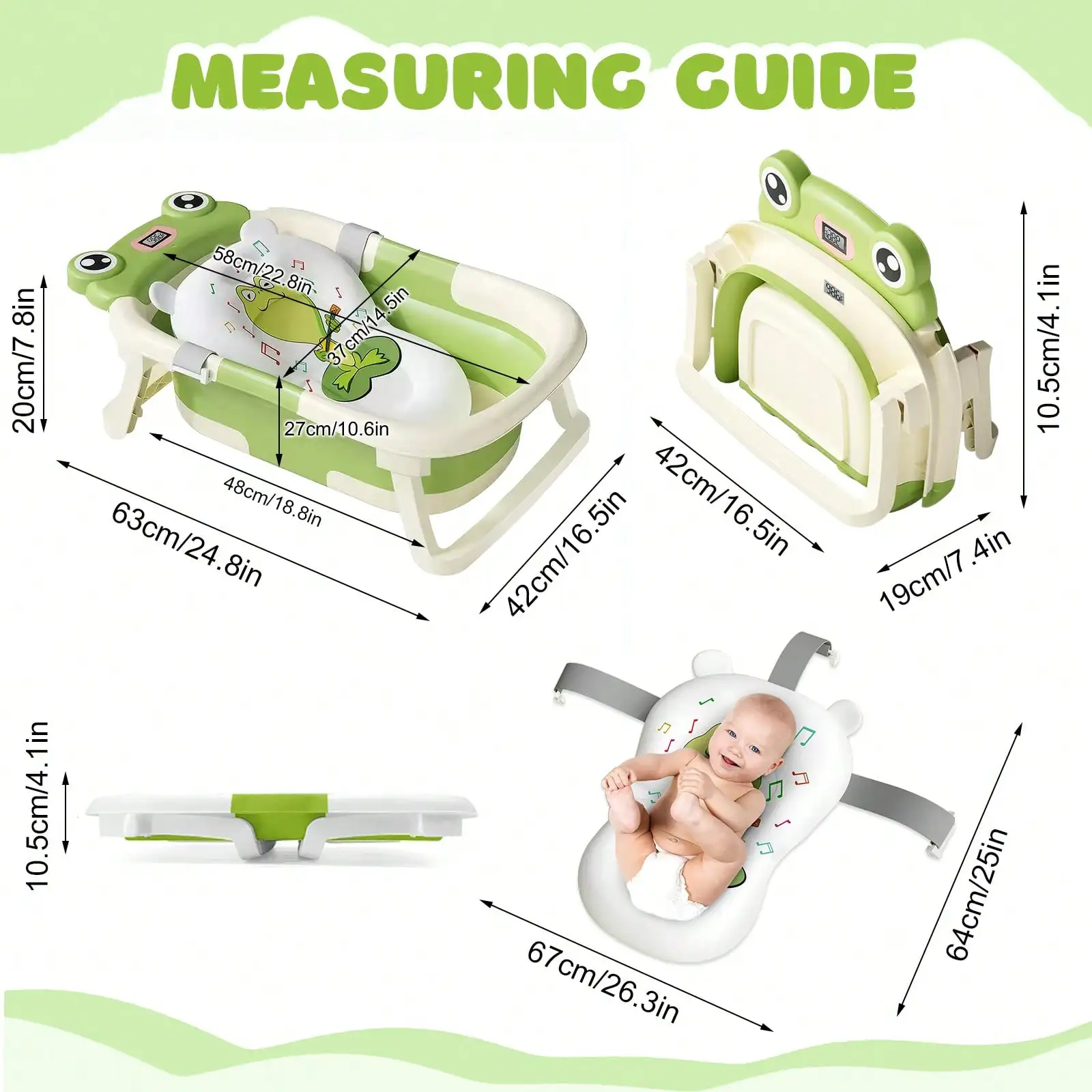 Foldable Baby Bathtub Set for Newborns, Collapsible Baby Tub Portable Travel Baby Thermometer Bathtub for Newborn To Toddler