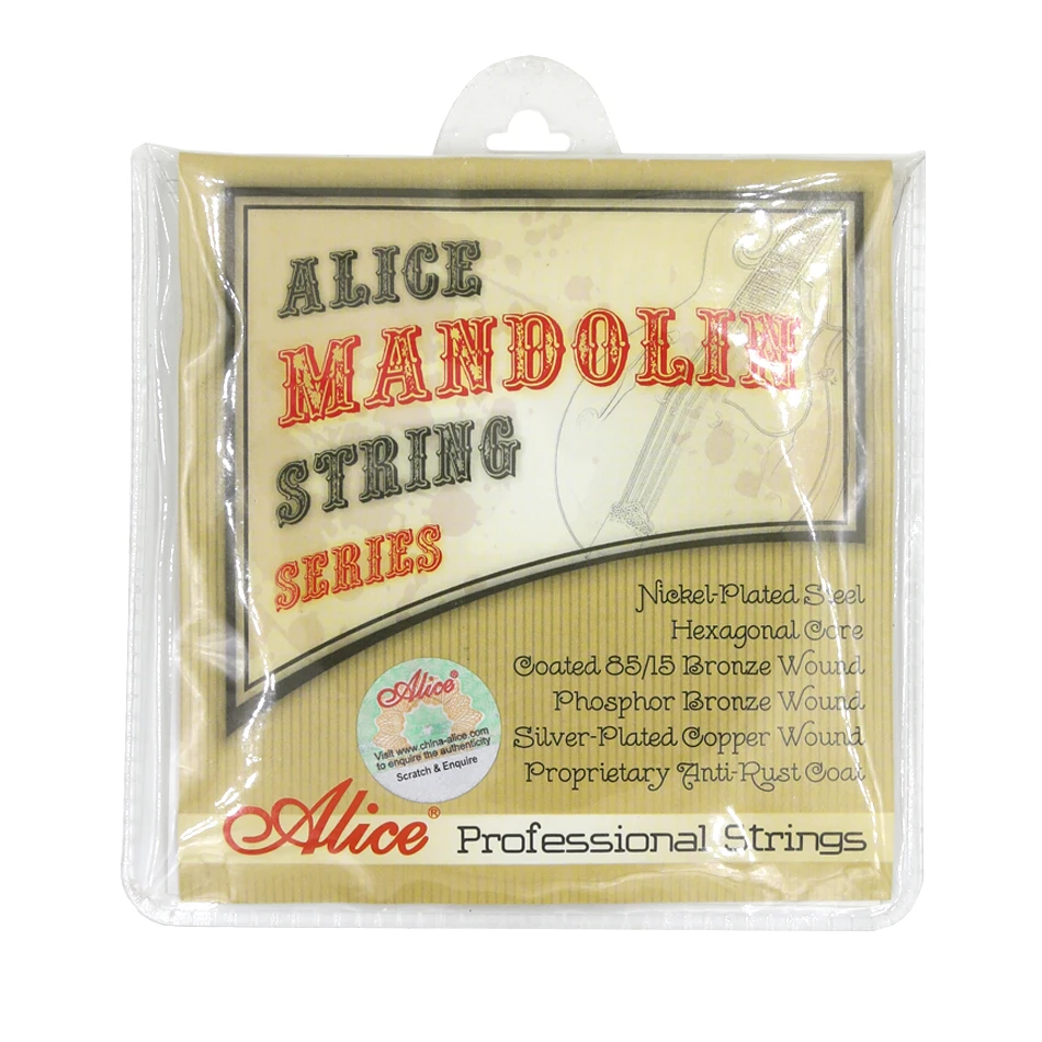 

Alice AM06 Mandolin Strings Set .010-.034 Coated 85/15 Bronze Wound Plated Steel 4 Strings Anti Rust Coat