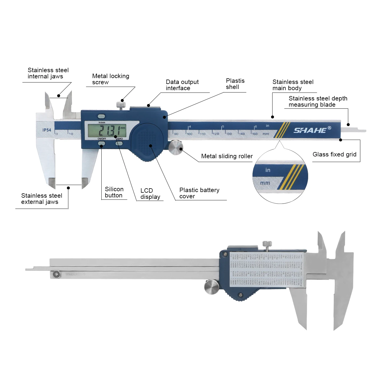 SHAHE Hardened Stainless Steel Digital Caliper - Electronic Vernier Caliper Micrometer Measuring Tool 3