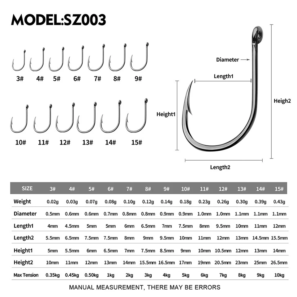 100PCS/SET 3#-15# High Carbon Steel Crank Fishing Hook Round Flat