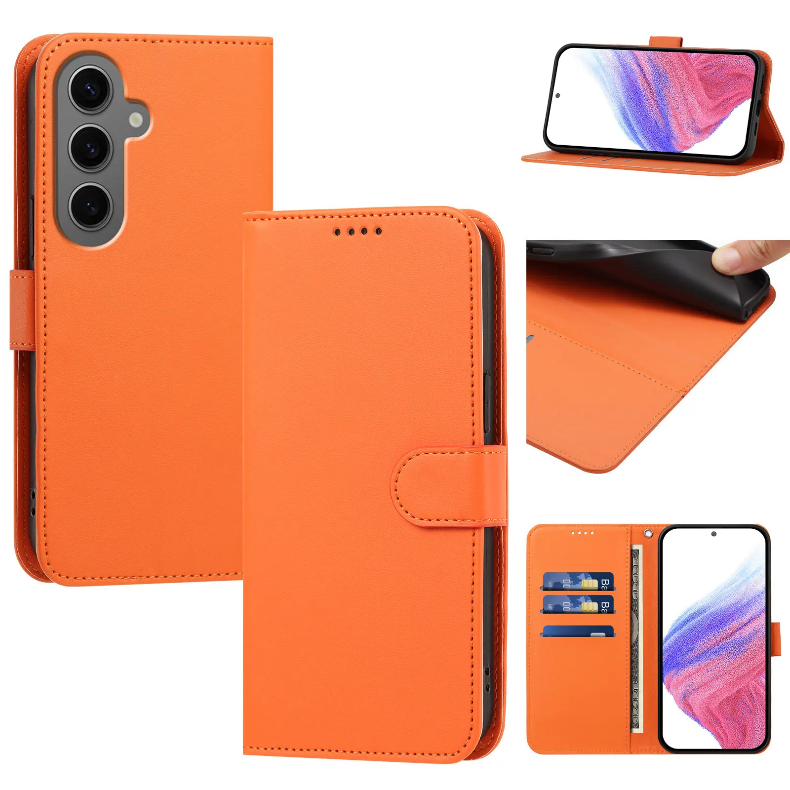 Luxury Leather Wallet Phone Case with Shockproof Bumper and Card Slots