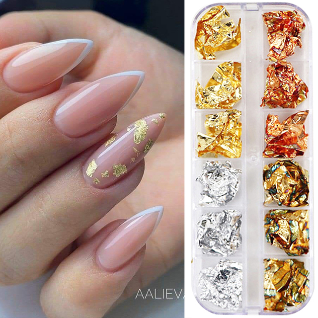 Foil Sequins For Nails Gold Silver Irregular Glitter Flakes Mirror Chrome Powder Manicuring Winter Decorations