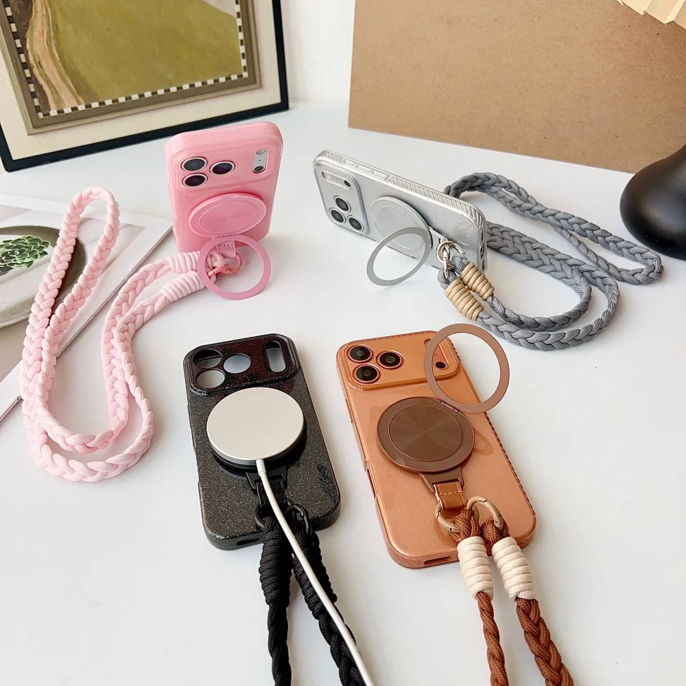 Universal Crossbody Phone Lanyard with Stand and Anti-Lost Strap - Solid Color