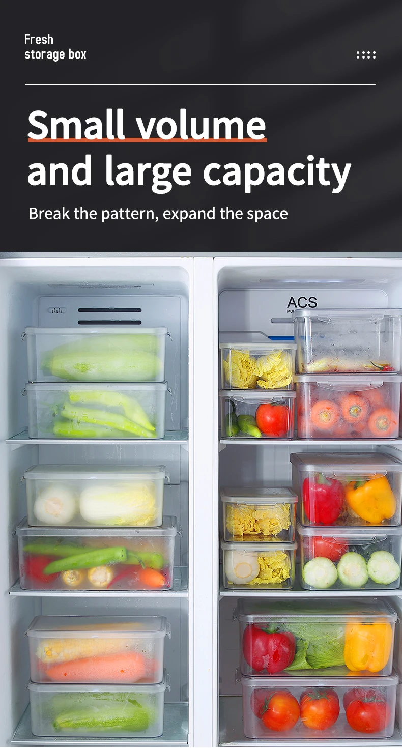 Description Picture 4 of itemWORTHBUY Fruit Vegetable Storage Box Refrigerator Food Preservation Box Plastic Fresh-keeping Box With Lid Sealed Organizer Box