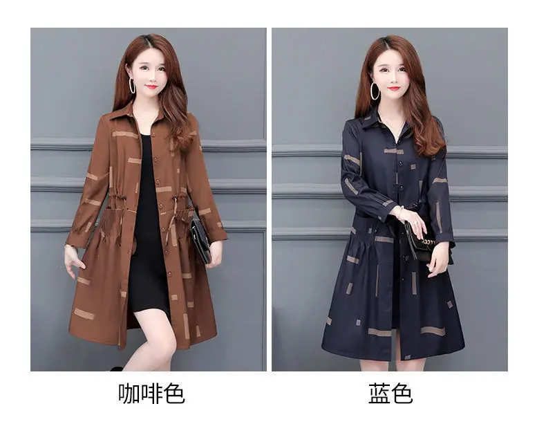 Plus Size Printing Trench Coat Womens Long  Autumn Winter New Windbreaker Jacket Women Fashion All-match Casual Overcoat