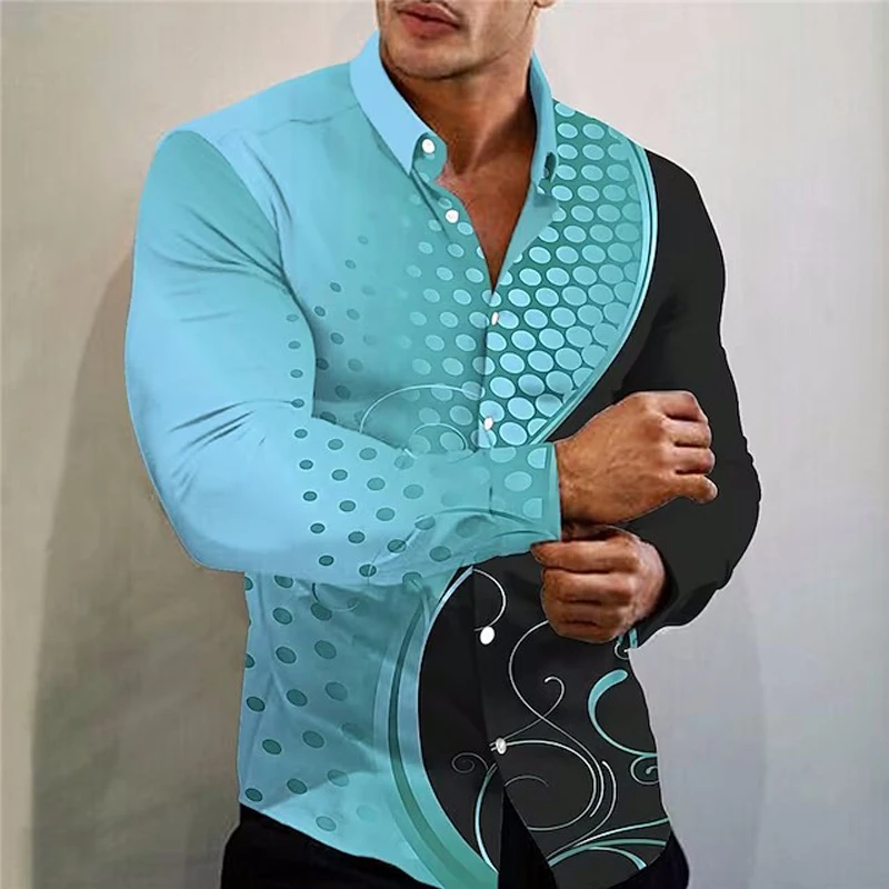 

Autumn Fashion Shirts For Men Casual Polka dot Print Button Long Sleeve Top Oversized Mens Clothing Holiday camisas y blusas New