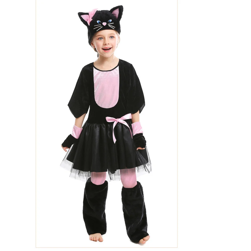 Halloween animal character cosplay black pink cat bow children's performance costume_vogarts.com