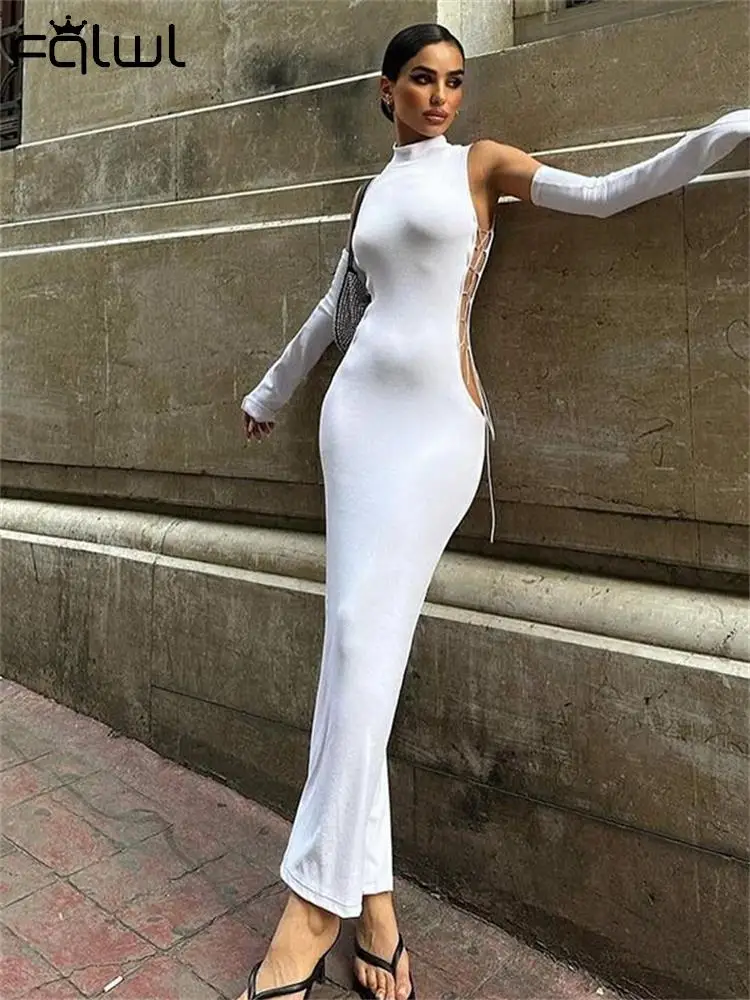 

Habbris Sexy White Hollow Out Bandage Long Dress Elegantly Party Outfits For Women 2023 Winter Long Sleeve Bodycon Maxi Dress