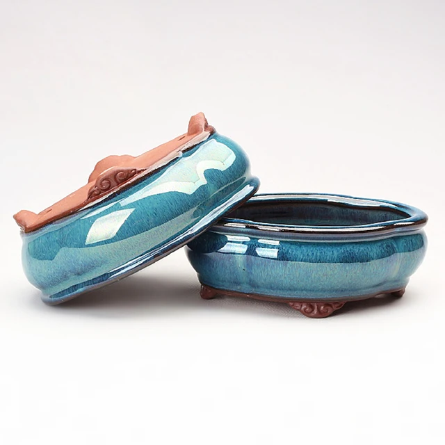 Ceramic Succulent Flower Pot Chinese Style Pottery Bonsai Pots with Drain Hole Purple Sandstone for Desktop Home Decoration 3