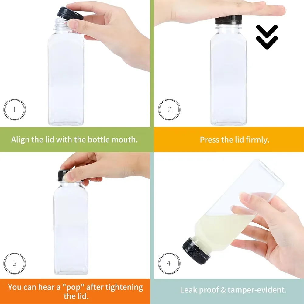 Clear Reusable 500ML Juice Bottles with Caps and Accessories for Smoothies and Beverages