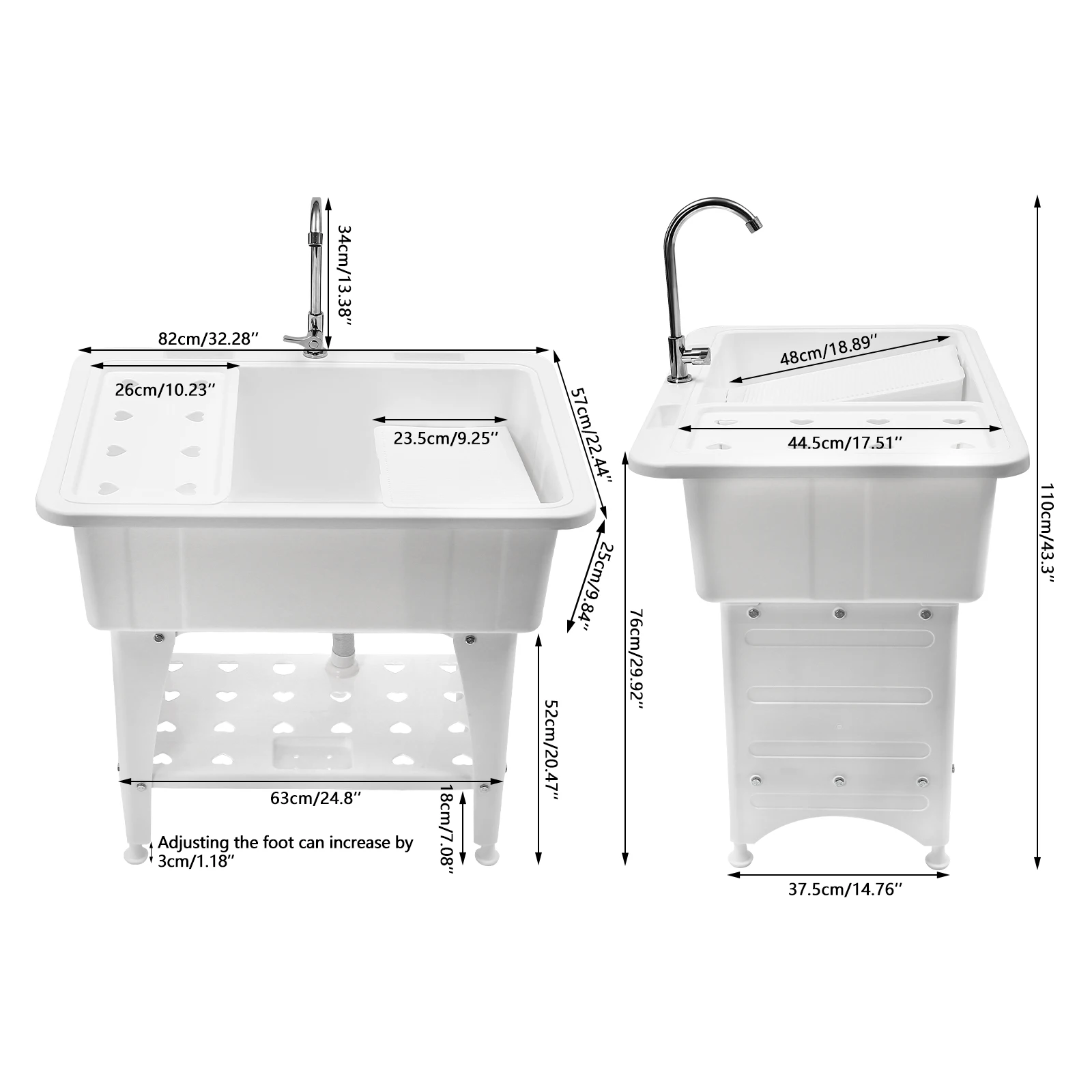Freestanding Plastic Laundry Sink with Storage Shelf & Washboard Utility Sink Laundry Tub with Stainless Faucet 3