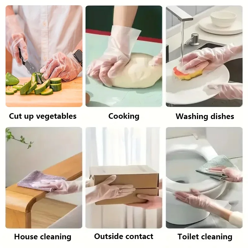 100PCS Disposable TPE Gloves Disposable Cleaning Gloves Baking Hairdressing Kitchen Hotels Restaurants Bathroom Cleaning Tools Disposable Gloves