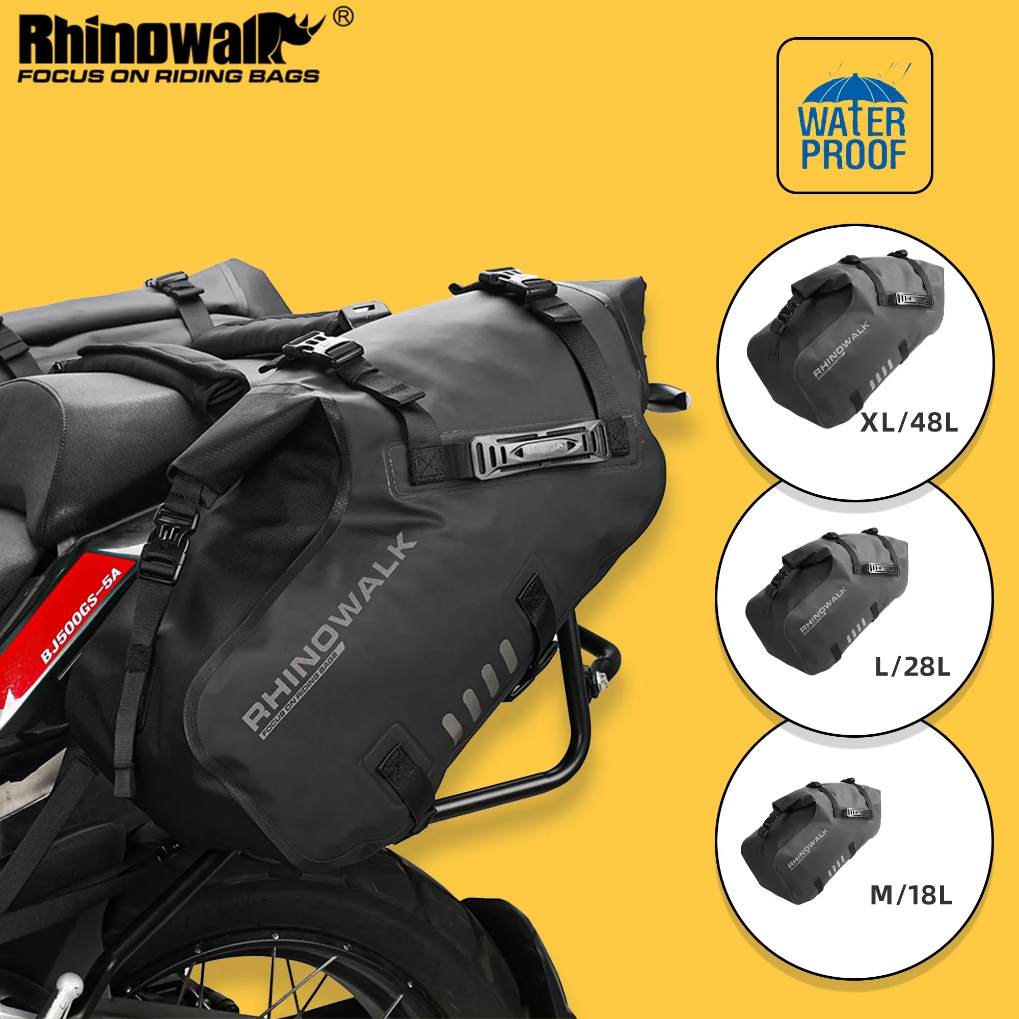 

Rhinowalk Motorcycle Side Bag 100% Waterproof 18L/28L/48L Motorbike Saddle Bag Motor Pannier Bag Saddle Bags Travel Luggage 2PC