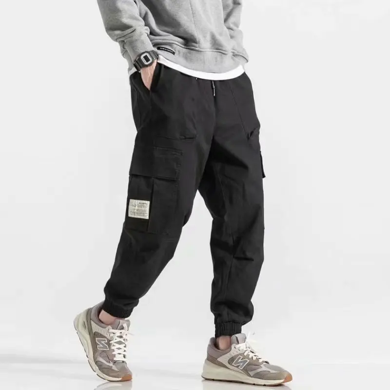 Men Cargo Jogger Harem Pants Streetwear Hip hop Ankle Length Trousers Elastic Waist Black Army green