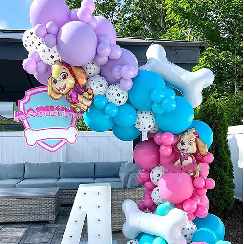 91 Stück Paw Patrol Dog Skye Ballon Geburtstagsdekoration Set Aluminium Latex Ballons Set Kinder Partyzubehör Geschenkbevorzugung Dekor