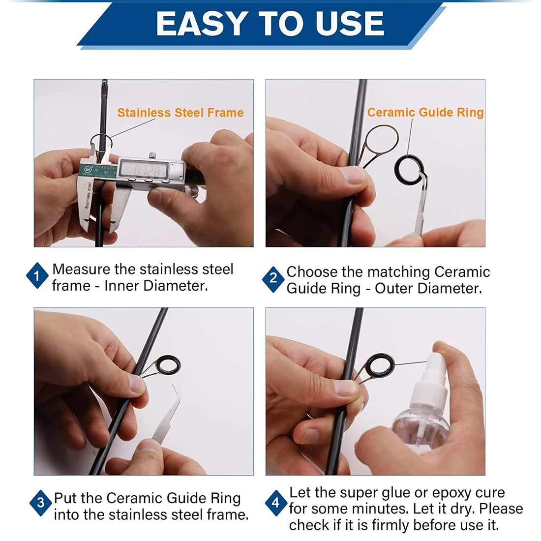 FishTrip 20Pcs~150Pcs Fishing Rod Repair Kit Smooth Ceramic Guide Ring Wear Resistant Rod Eye Replacement Kit