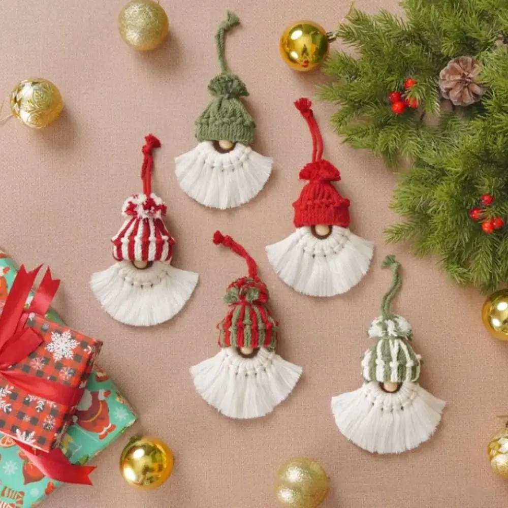 

Handmade Christmas Hat Pendants Bohemian Nordic Weaving Cotton Cord Weaving Decorations DIY Christmas Tree Hanging Ornaments