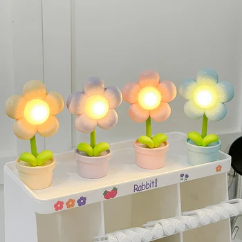 Mini LED Flower Night Light Cute Small Table Lamp Desktop Ornament Bedside Bedroom Ambient Lights Children Toy Kids Holiday Gift 1