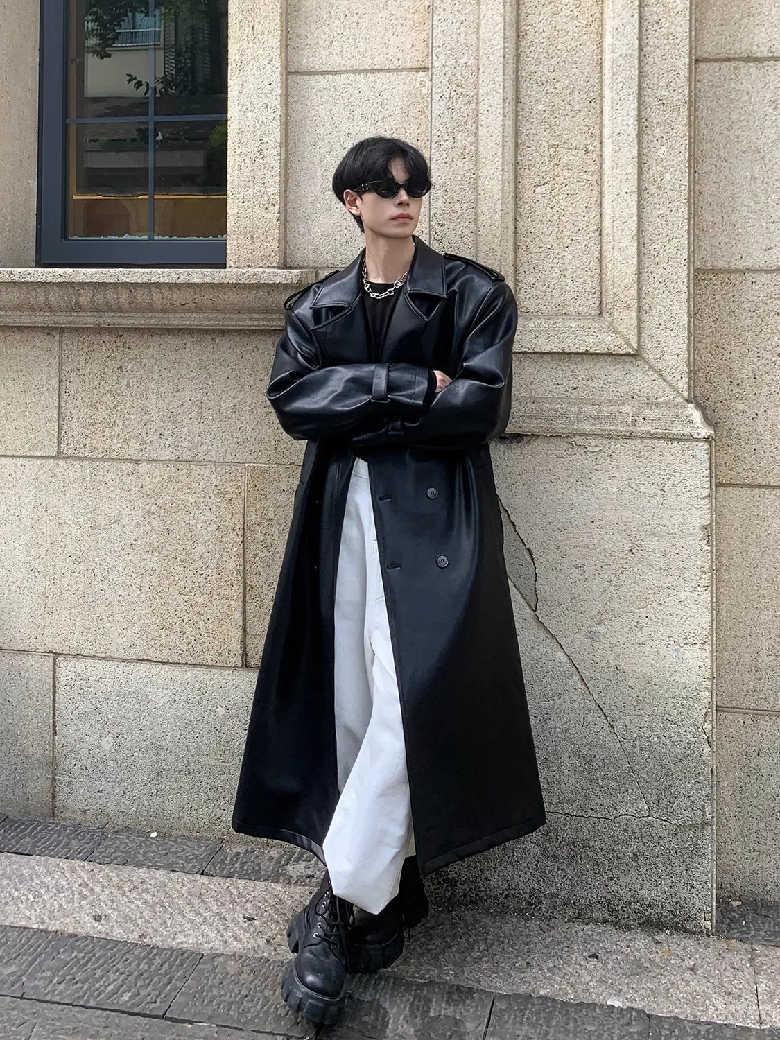 Mauroicardi Spring Autumn Long Black Waterproof Soft Pu Leather - Main Image