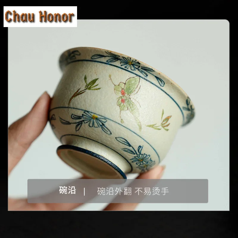 100ml Blue And White Flint Red Gaiwan Handmade Gold Drawing Butterfly Orchid Tea Tureen Tea Making Cover Bowl Tea Items Ornament