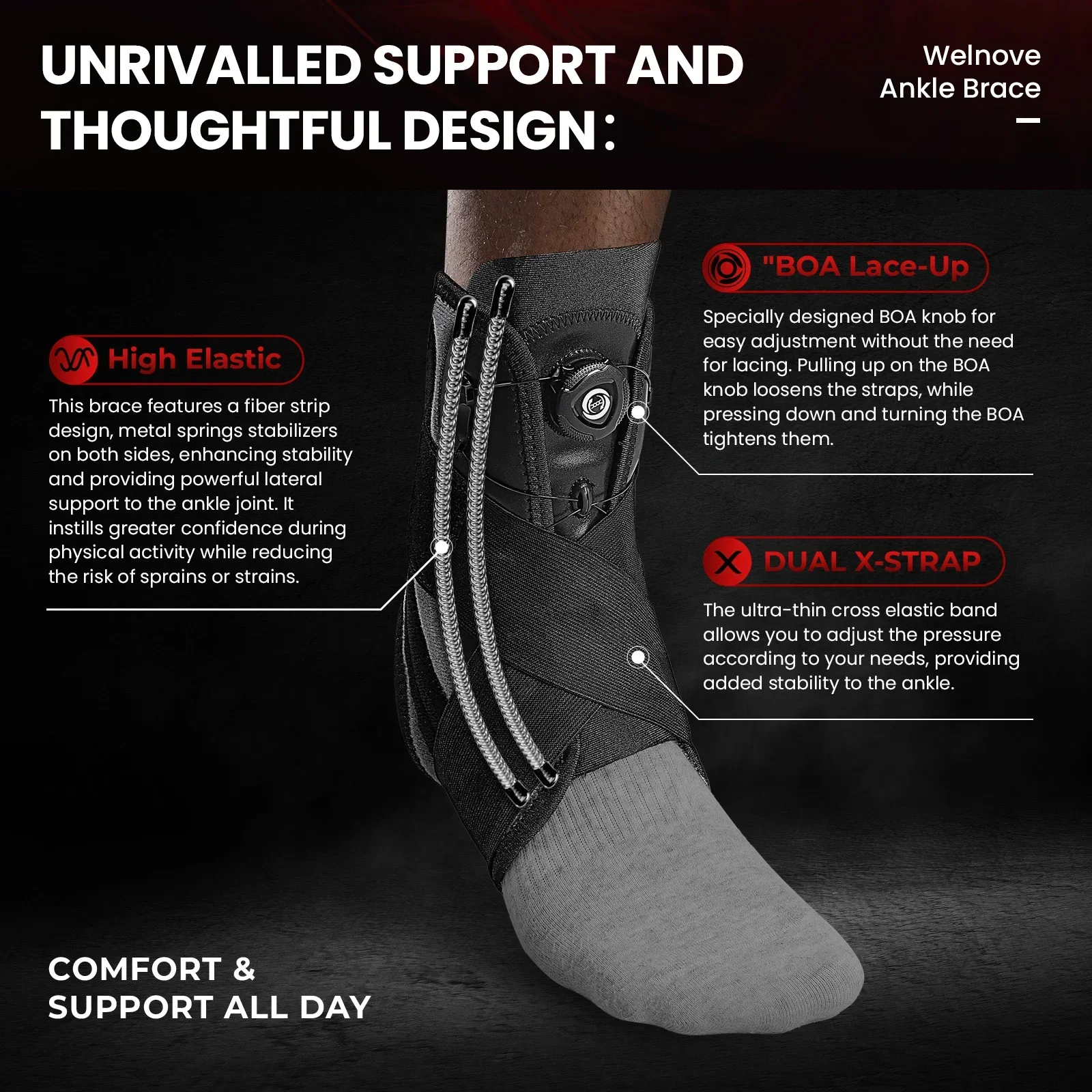 1PC Adjustable Knob Ankle Support Brace for Plantar Fasciitis and Tendonitis Semi-rigid Adjustable System Ankle protector sports
