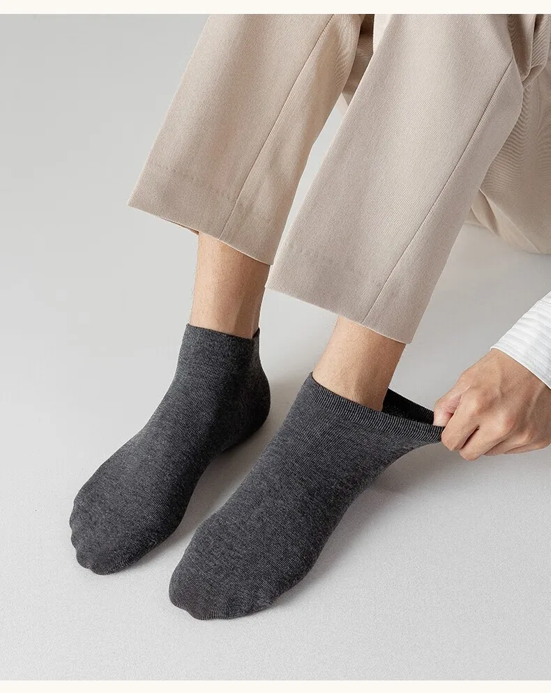 5 Paar Herren-Knöchelsocken aus Baumwolle, Schwarz, Einfarbig, Dünn, Atmungsaktiv, Komfortabel, Hochwertig, Schwarz-Weiß, Niedrig Geschnittene Kurzsocken – Detail 4