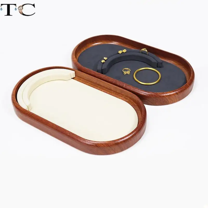 Wood Grain Jewelry Display Rack Microfiber Pendant Necklace Display Rack Bracelet Ring Earrings Storage Display Tray