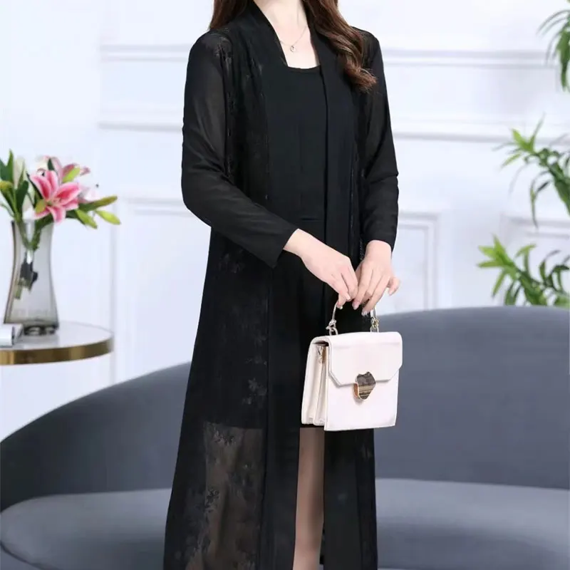 Fashion Jacquard Weave Blouse Loose Women's Clothing Gauze Patchwork Spring Summer Long Sleeve Thin Straight Open Stitch Shirt