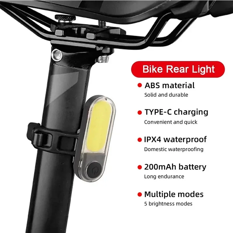 1 Pair Bicycle Front Rear Lights COB High Bright Bike Headlight Taillight USB Re