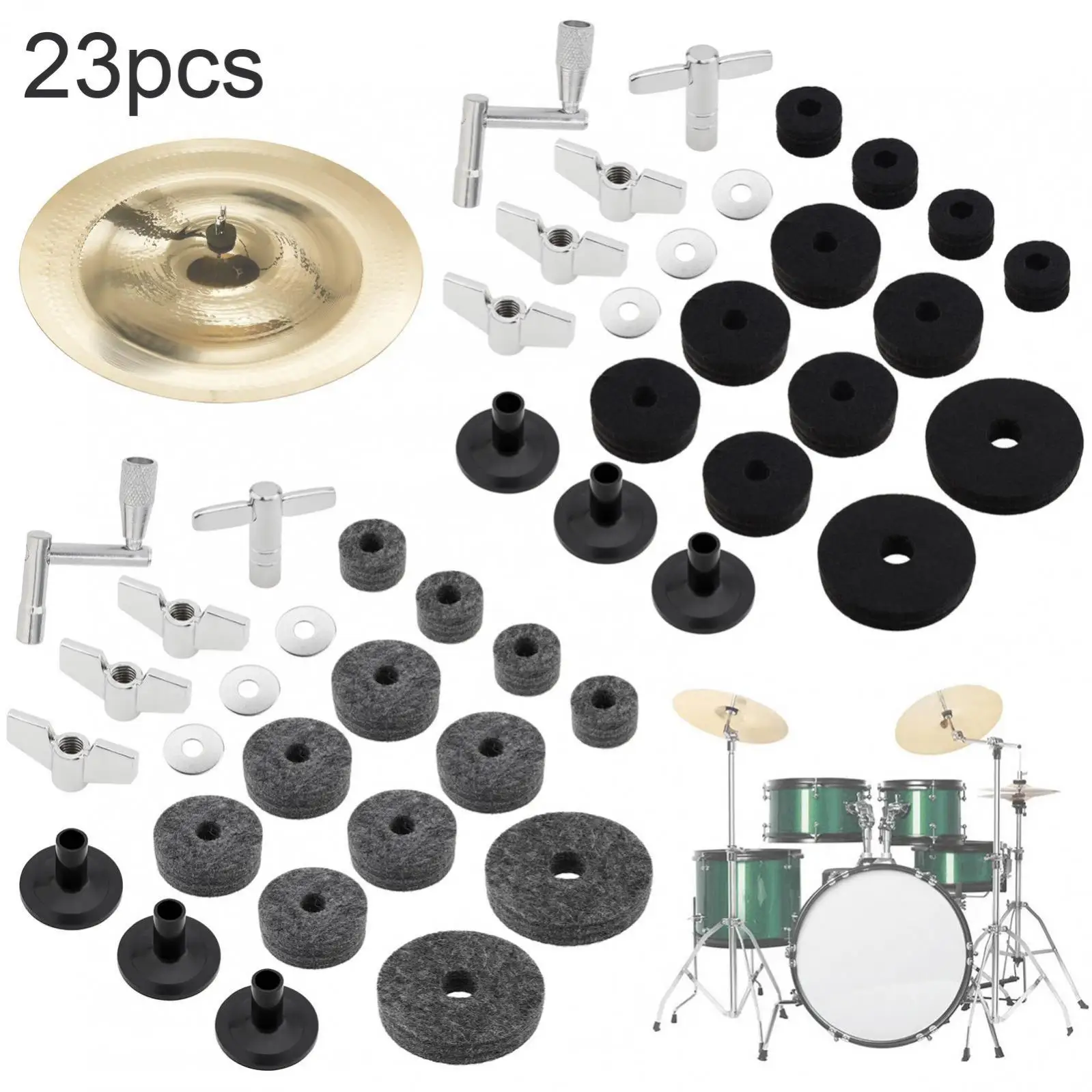 23pcs Standard Size Cymbal Stand Sleeves and Felt for Drum Set with Base Wing Nuts Cymbal Washer and Drum Keys Replacement