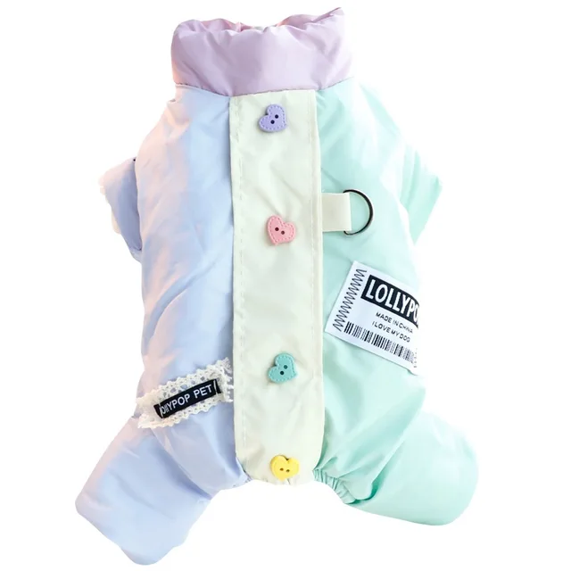 Thiened Fce Dog Clothes Four Legs Windproof Cotton Autumn Winter Clothes for Small Dogs Teddy Pet Clothes with Heart Bule 2