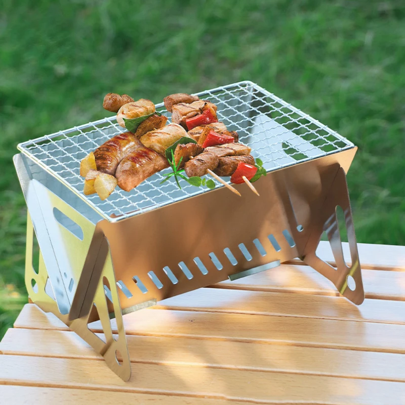 BBQ Grills Charcoal Stove Stainless Steel Rack Net Firewood Stove Folding  Wood Grill Stove for Camping Kitchen Accessories - AliExpress