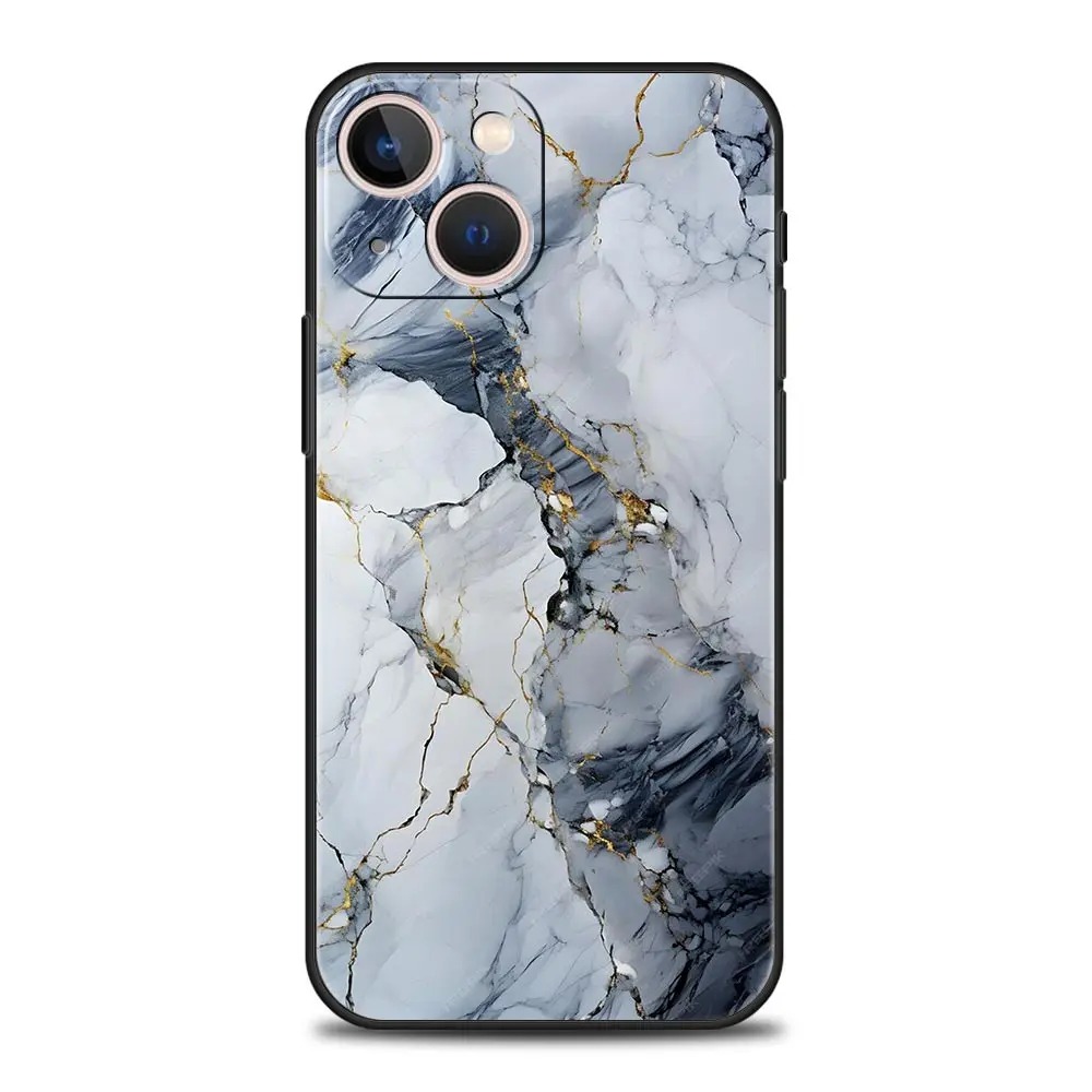 Elegant Black Marble Pattern Soft Silicone Phone Case - Fashionable Protective Cover