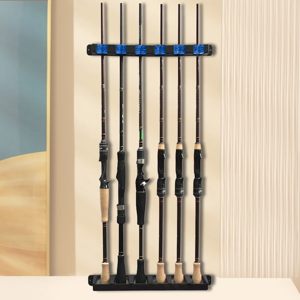 Wall Mount Fishing Rod Rack Vertical Fishing Pole Holders Store 6 Rods Pole Rack for Garage