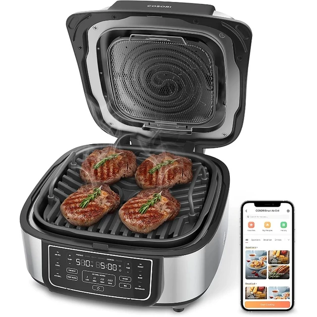 Cosori Indoor Grill, Smart XL New Air Fryer Combo Aeroblaze, 8-in-1, 6  Quart Voice