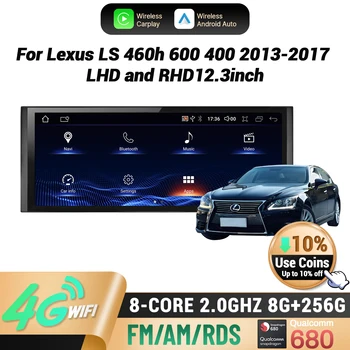 12,3 "para Lexus LS 460h 600 400 2013-2017 LHD y RHD Radio de coche inalámbrico CarPlay Multimedia pantalla Snapdragon 680 1