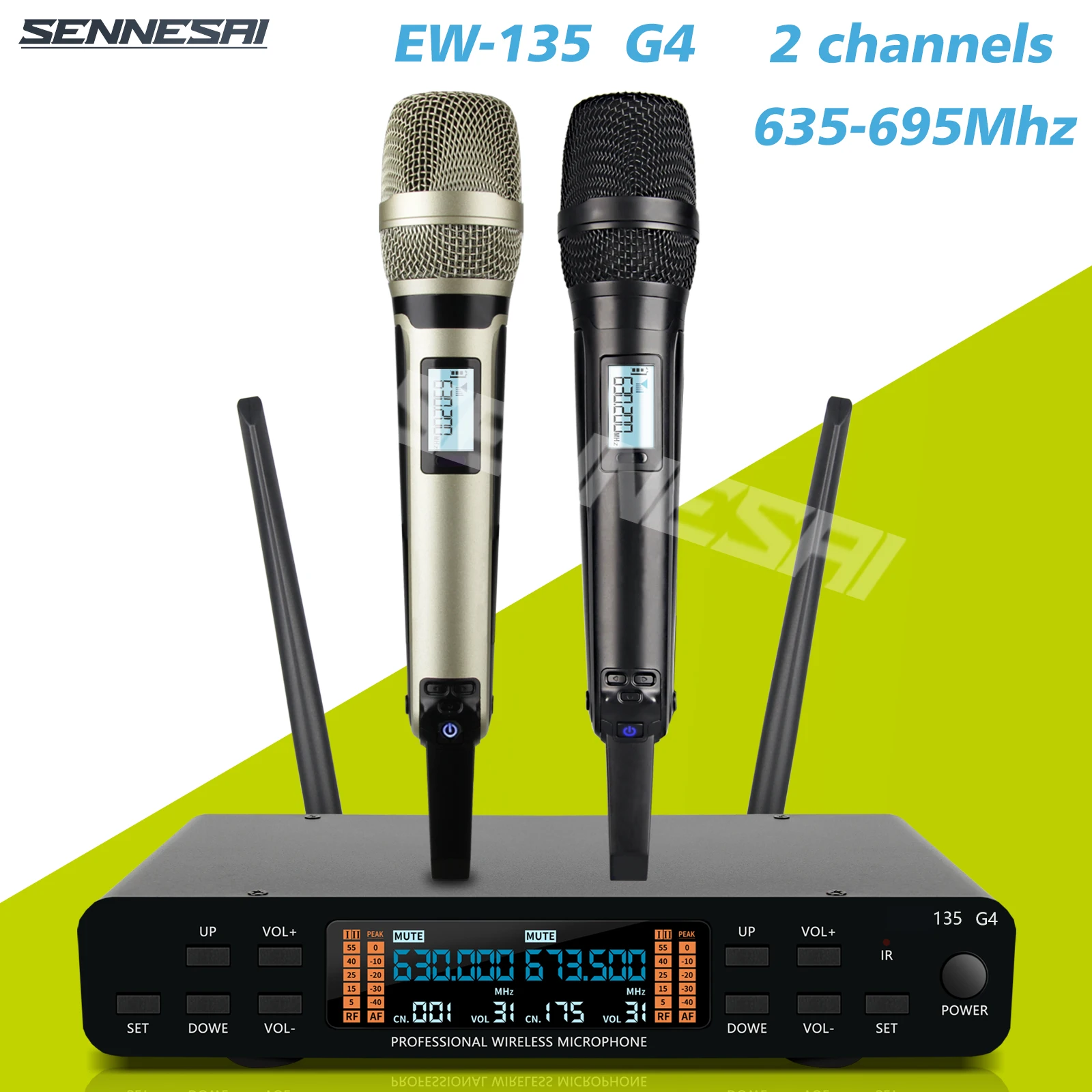 

SENNESAI EW-135 G4 Professional Dual Wireless Microphone Stage Performance 2 Channels UHF Karaoke Metal Handheld 9000，Top！