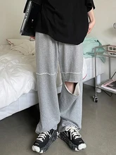 

WeiYao Hollow Out Loose Sweatpants Streetwear Grey Retro Vintaeg Trousers Women Harajuku Harem Pants Y2K Aesthetic Baggy 2022
