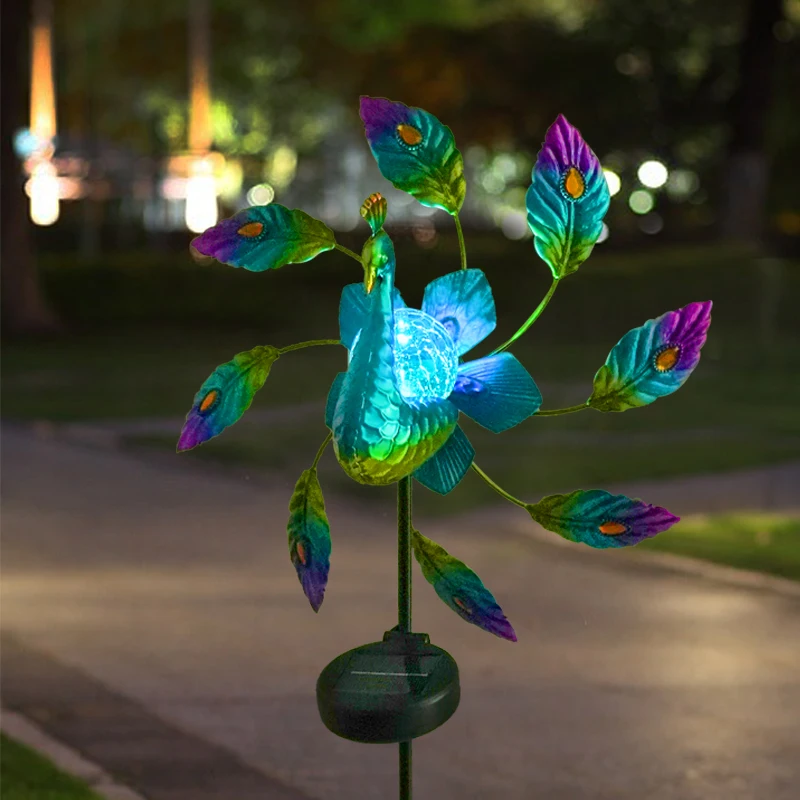 Solar Peacock Lights Outdoor LED Light Metal Peacock Statues Figurine Lawn Landscape For Yard Path Garden Decoration Sculpture modern light luxury simple and beautiful blue peacock open screen photography close up background wall wallpaperpapel de parede