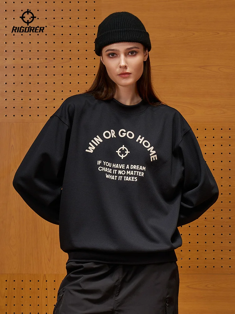 RIGORER Crew Neck Sweater Men's Shooting Suit Sports Printing Waffle Hoodies Pullover Streetwear Oversize