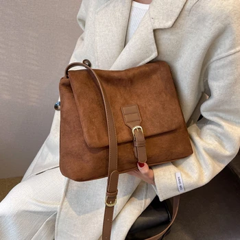 Borse a tracolla da donna in morbida pelle scamosciata marrone Vintage borsa a tracolla di grande capacità Tote Bag borse Hobo di moda di alta qualità 1